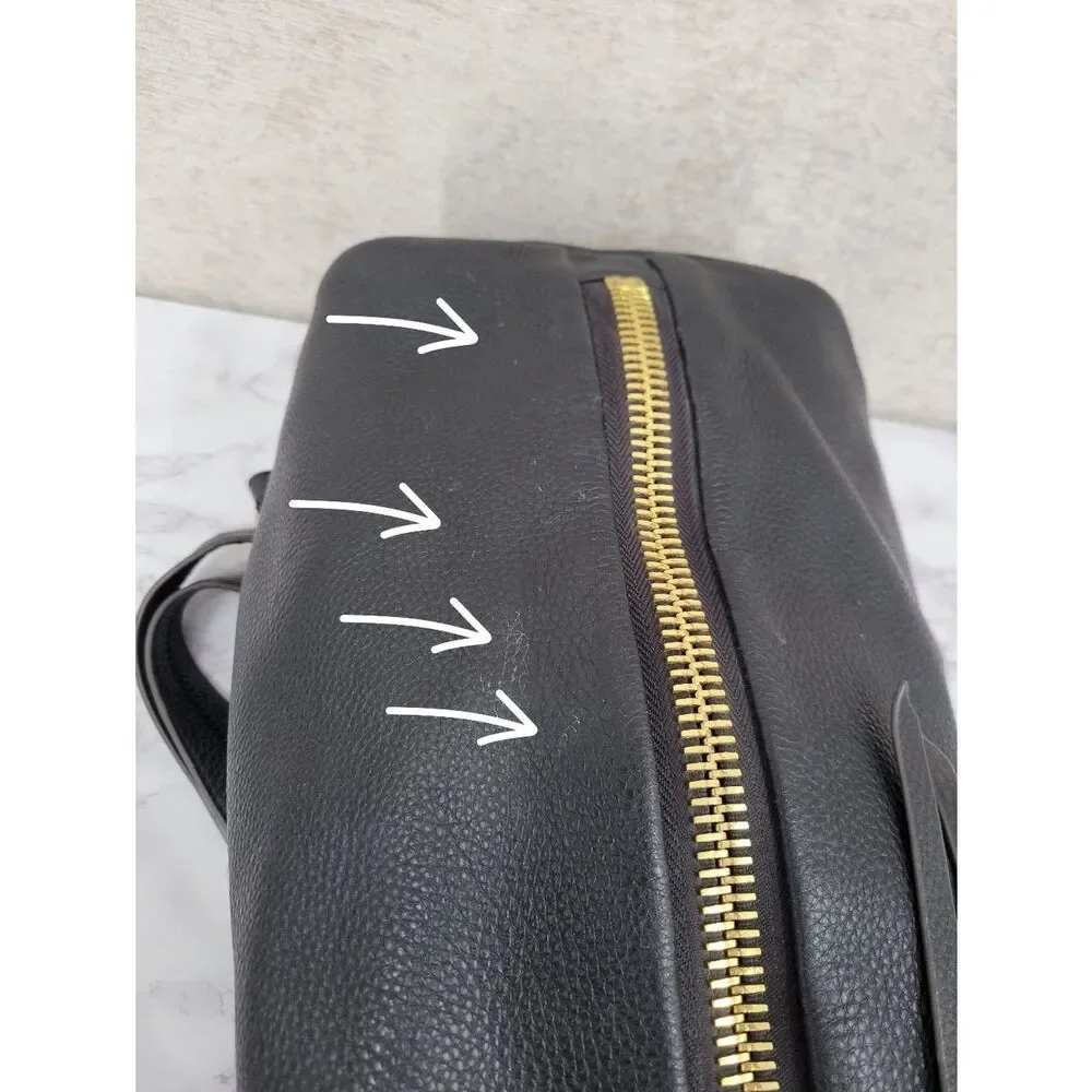 Aimee Kestenberg Tamitha Black Leather Backpack with Oversized Gold Zipper